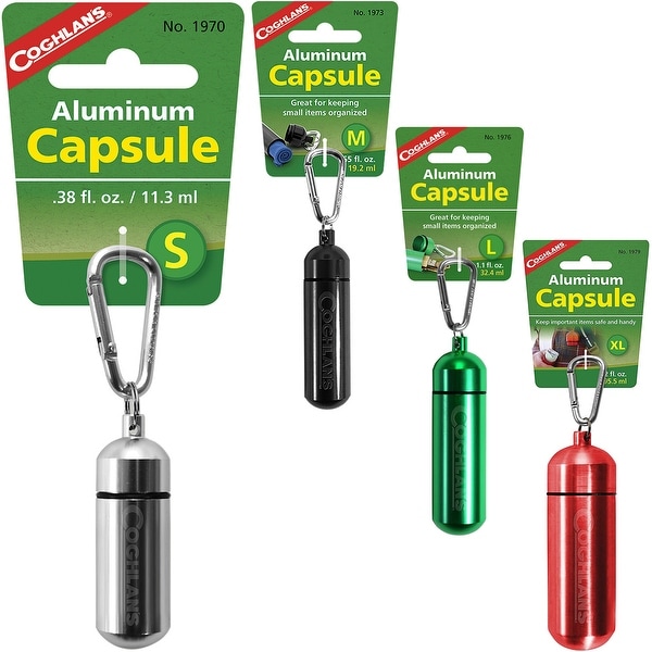 Coghlan's Aluminum Capsule with Carabiner, Watertight Seal, Storage. Opens flyout.