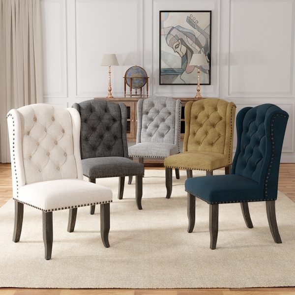 Tays Tufted Linen Wingback Dining Chairs Set of 2 by Furniture