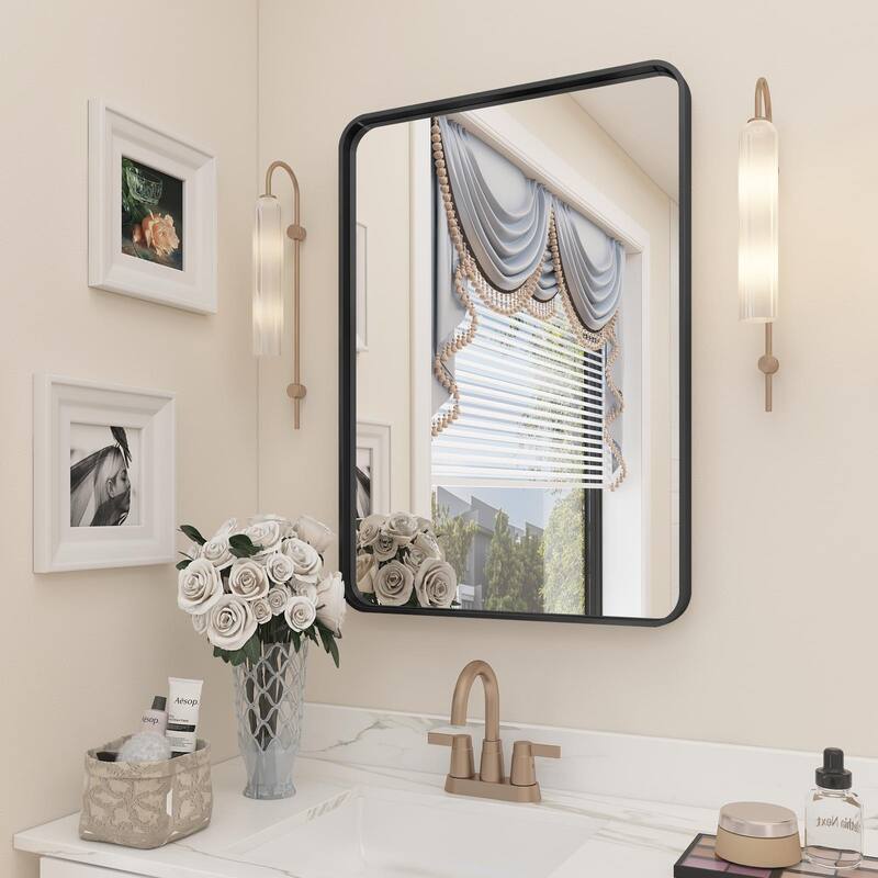 Aluminum alloy Framed Tempered Glass Wall Bathroom Vanity Mirror - 28" x 20" - Black