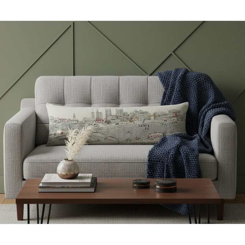 HomeRoots 14" X 46" Cream Nashville Daylight Skyline Lumbar Decorative Pillow