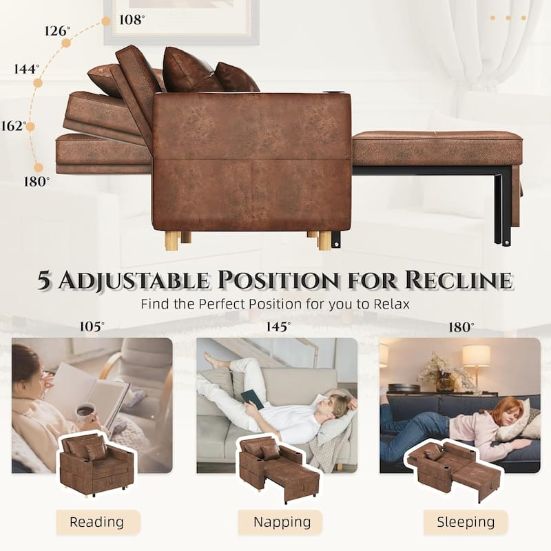 AECOJOY Sleeper Chair Extra Wide Convertible Chair Bed 3-in-1 Pull Out Single Sofa