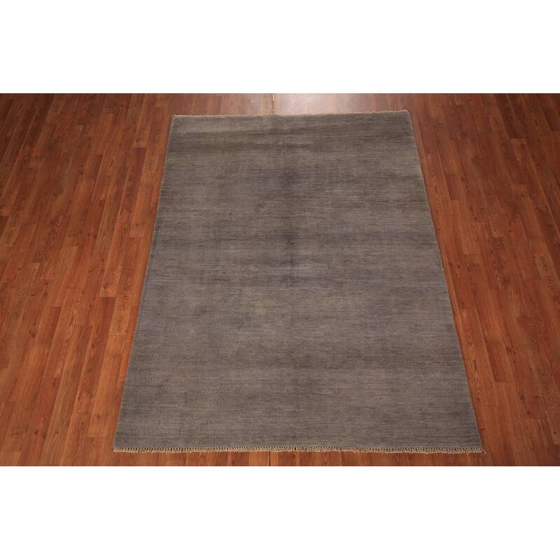 Gray & Beige Gabbeh Modern Area Rug Hand-Knotted Wool Carpet - 4'9" x 6'5"