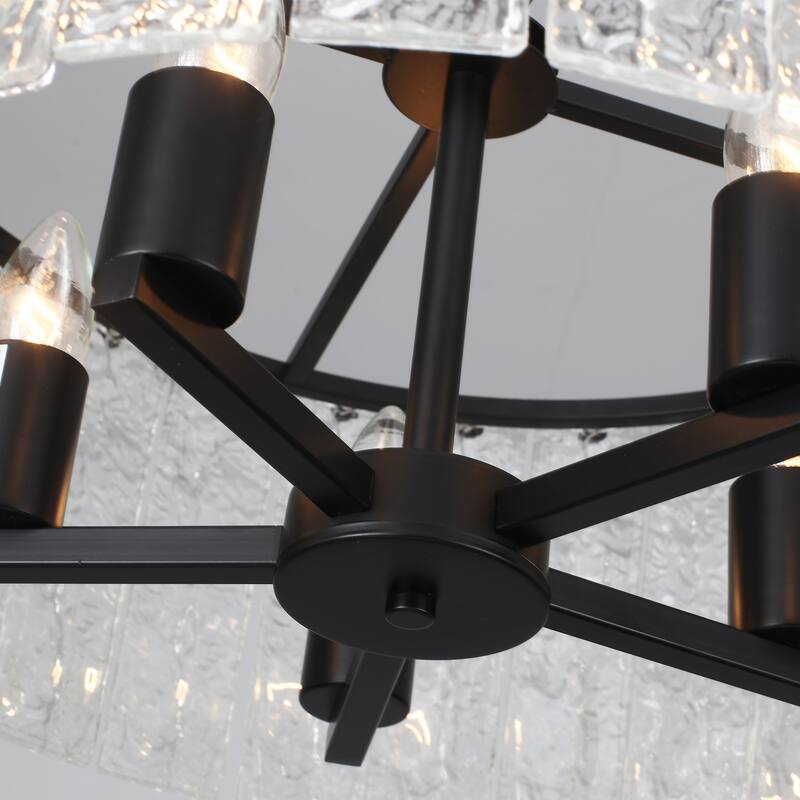 5-Light Modern Candlestick Hanging Linear Chandelier Lighting with Glass Sheet for Kitchen Island