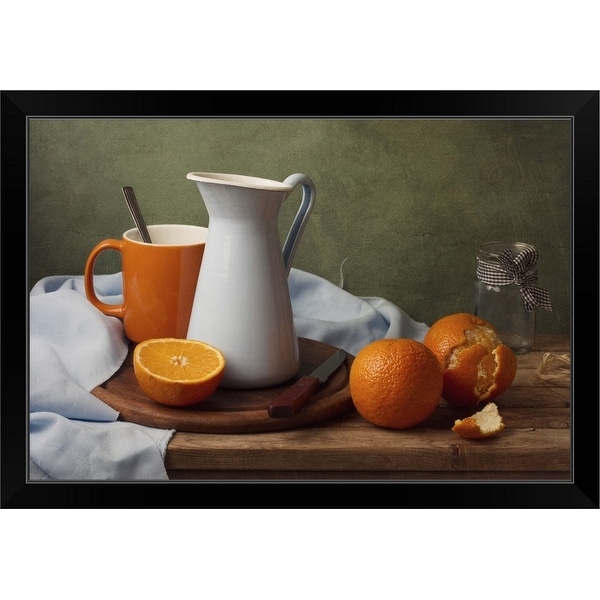 "Still life with tangerines" Black Framed Print