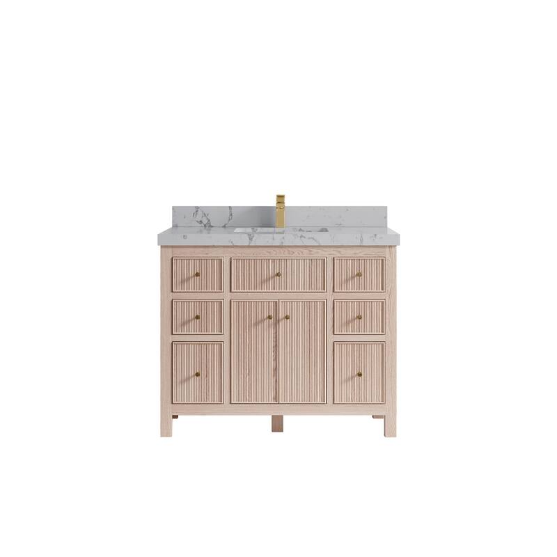 Willow Collections 42 x 22 Sonoma White Oak Wood Single Sink Bathroom Vanity with Quartz or Marble Countertop - 2"Venatino Quartz - White Oak