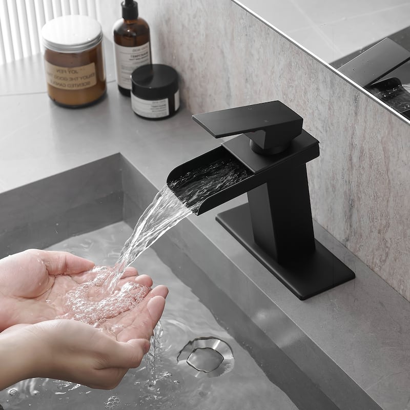 Sophisticated Bathroom Sink Faucet with Waterfall Design - Black