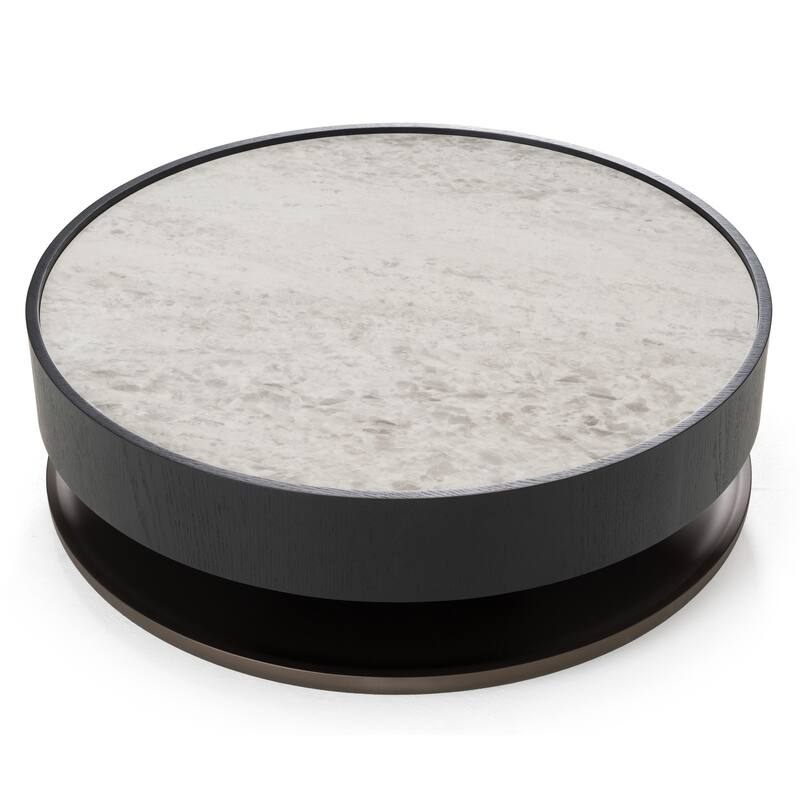 Modrest Miranda Modern Ceramic + Black Oak Round Coffee Table