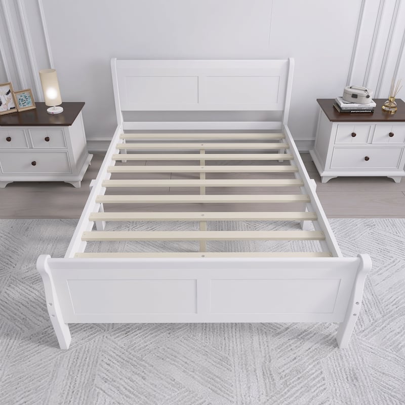 Full Size Wood Platform Bed with Headboard and Wooden Slat Support