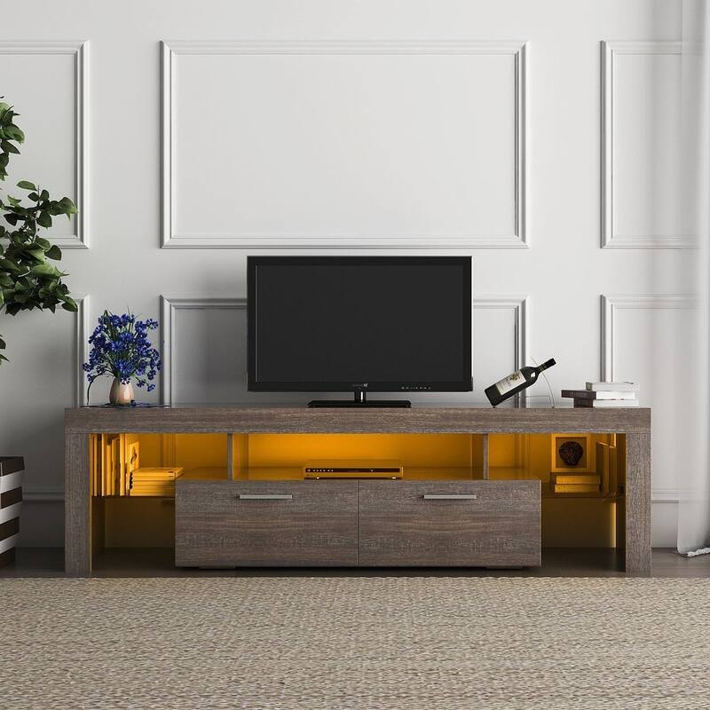 Brown & White TV Stand with LED Lights