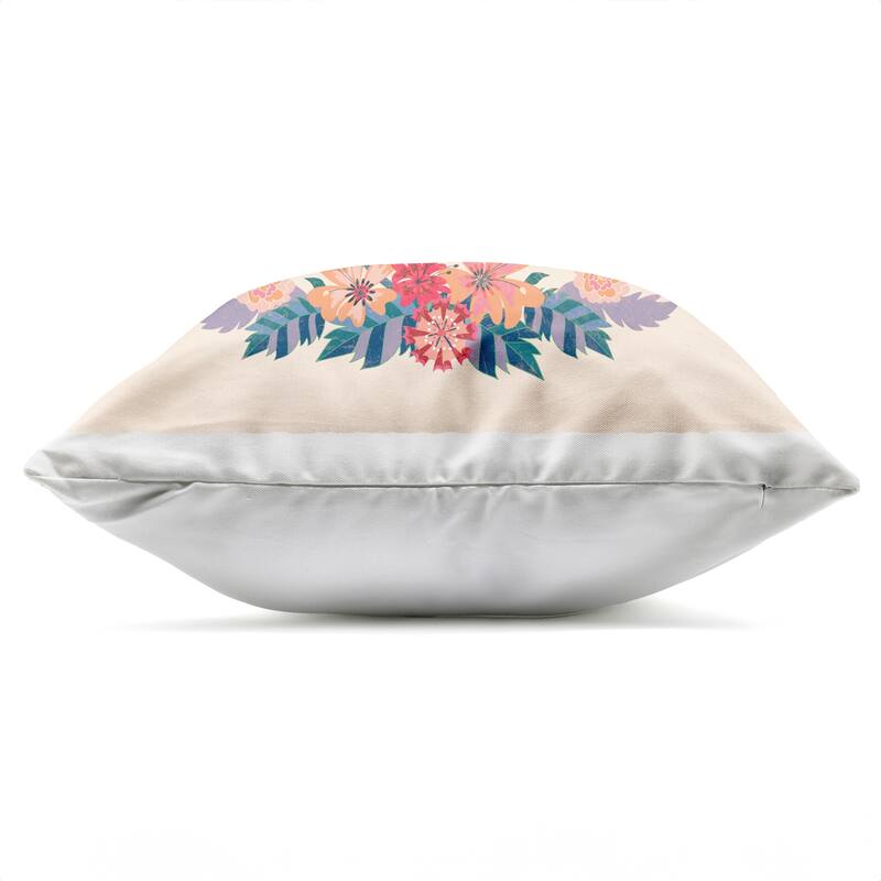Stupell Symmetrical Folk Flowers & Birds Printed Outdoor Throw Pillow Design by Verbrugge Watercolor