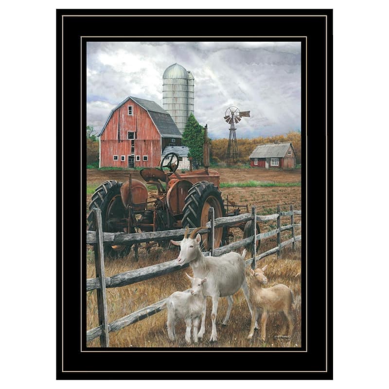 TrendyDecor4U Farmhouse "The Old Tractor" Framed Print Wall Art by Ed Wargo - Brown, Red, Tan - 15 x 19 - Black