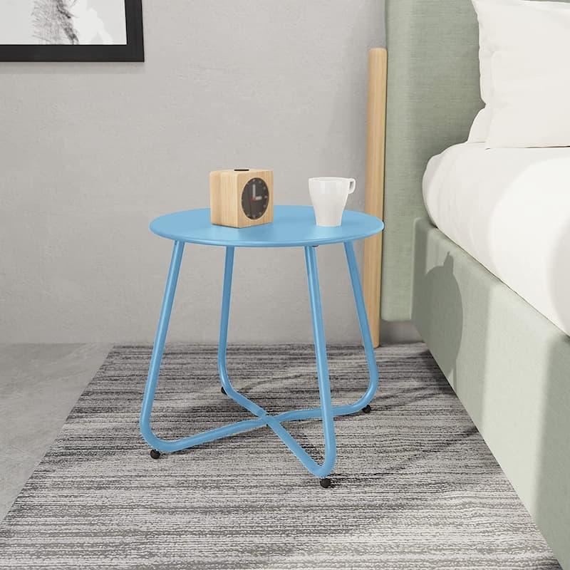 E-Coated Steel Side Table, Weather- Resistant Outdoor 18” Round End Table Accent Table for Bistro Balcony Apartment