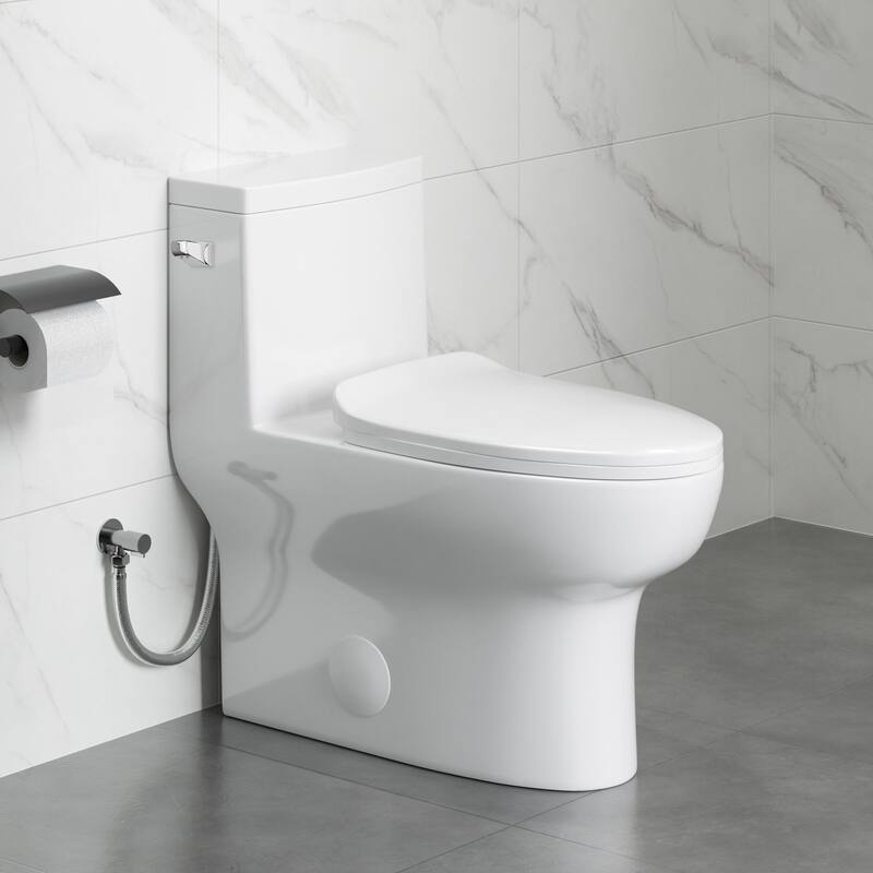 Eridanus Salerno Compact Elongated One Piece Toilet, Chair Height, 12-inch Rough in, Seat Included - Single Flush