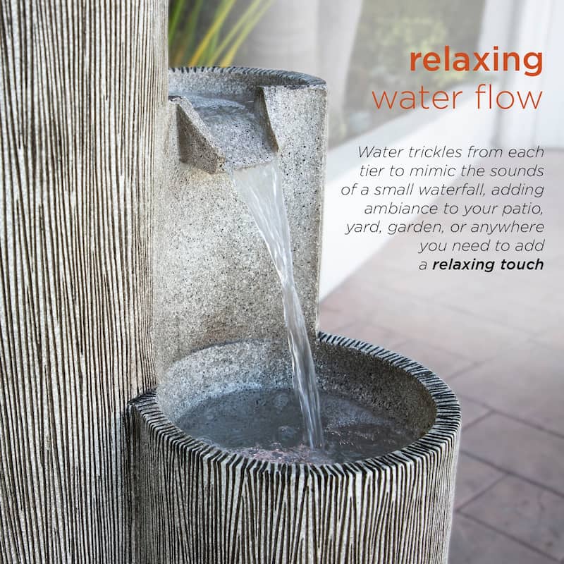 Alpine Corporation 41 Outdoor 3 Tiered Weathered Stone Water Fountain with Natural Stone Look Garden Water Feature