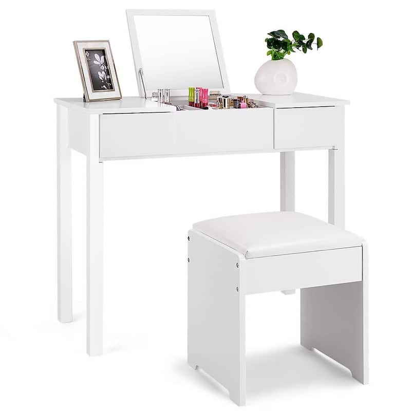 Vanity Makeup Dressing Table Set with Cell Storage Box-Black - 35.4" x 15.7" x 29.5" (L x W x H)