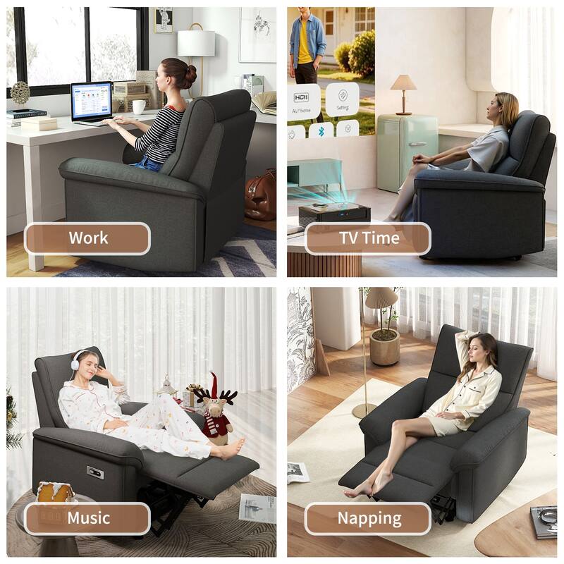 Classic Power Recliner Chair, Upholstered Electric Recliners with USB Type-C Port, Fabric Reclining Single Sofa for Living Room