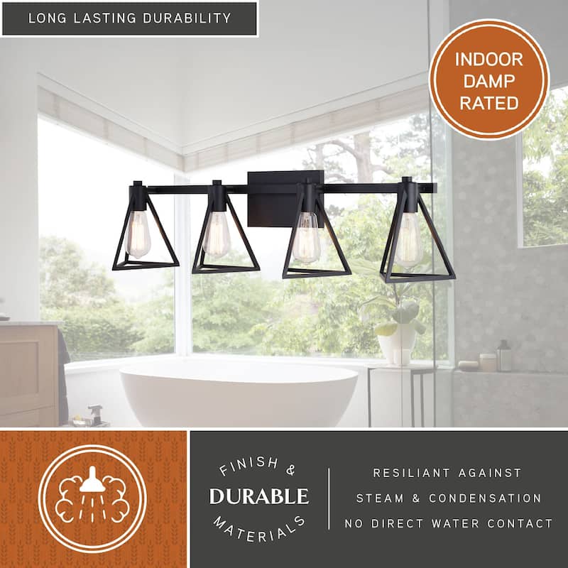 Ravenna Matte Black Contemporary Bathroom Vanity Lighting Fixture, Metal Cage Shade, Dimmable, LED Compatible, Over Mirror Mount