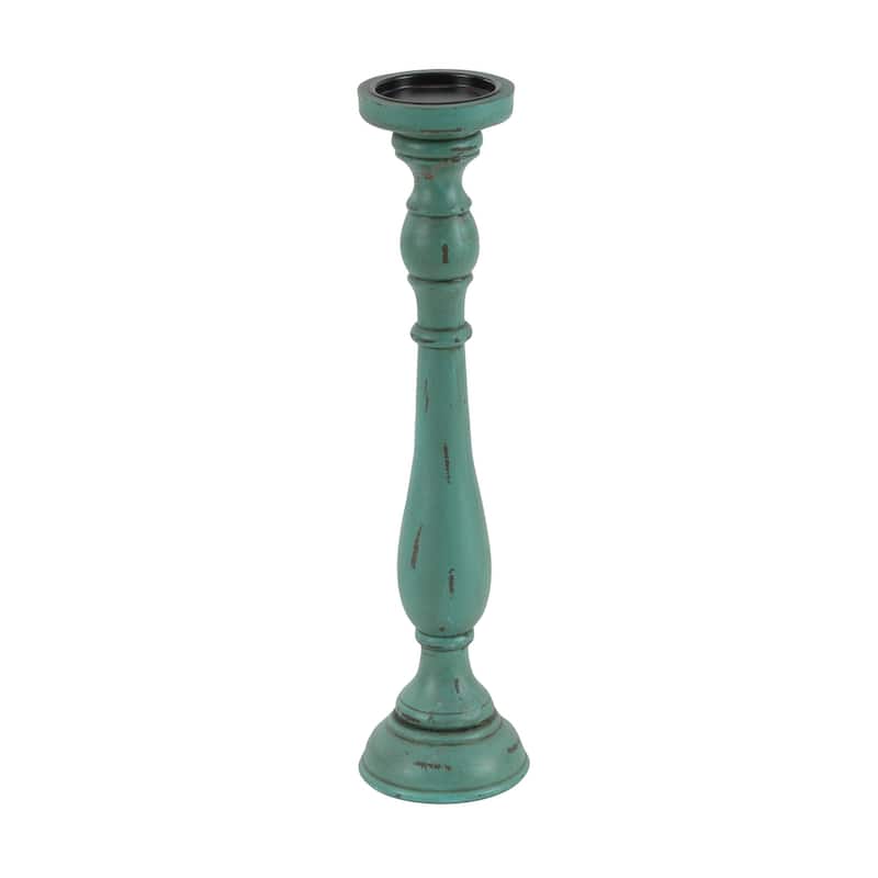 Wooden Candle Holder - Set of 3 Blue - Roche River Decor - 5"W x 5"L x 19"H