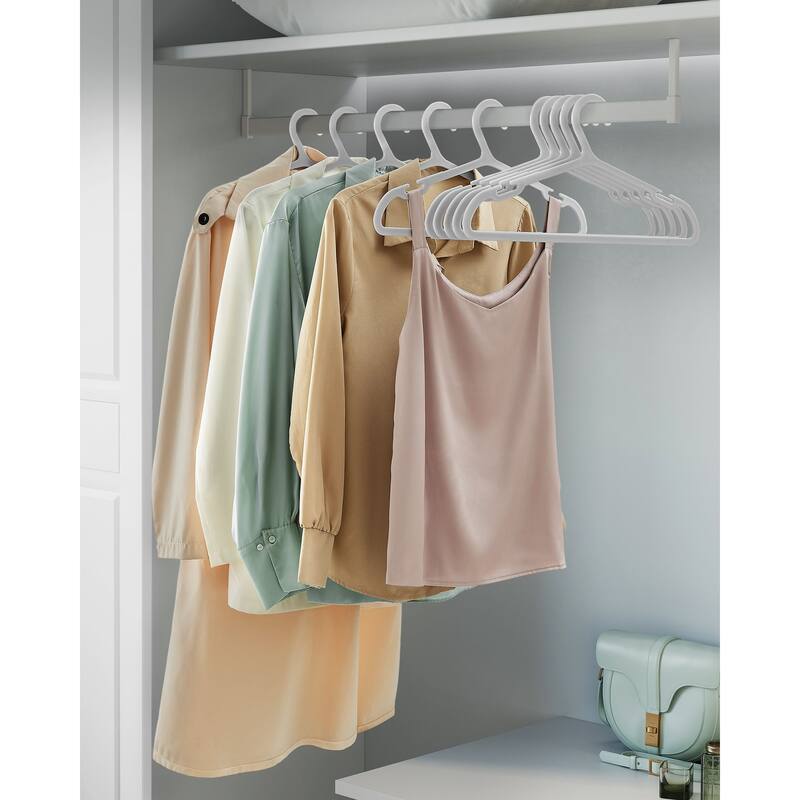 50 Slim Plastic Hangers with Shoulder Notches and Non-Slip Ridges for Closet Organization and Storage - 16.4"L x 0.16”W x 8.3"H