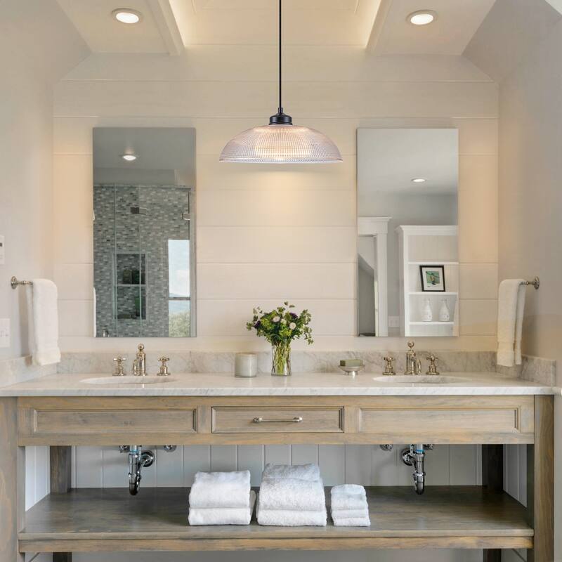 1-Light Matte Black Dome Pendant Textured Glass Kitchen Island Lights for Dining Room