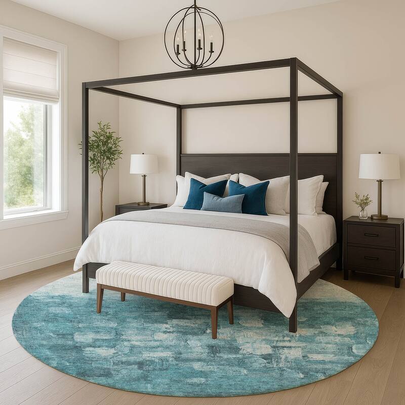 Premium Washable Super Soft Ombre Brushstrokes Mayfield Rug - Teal - 8' x 8'