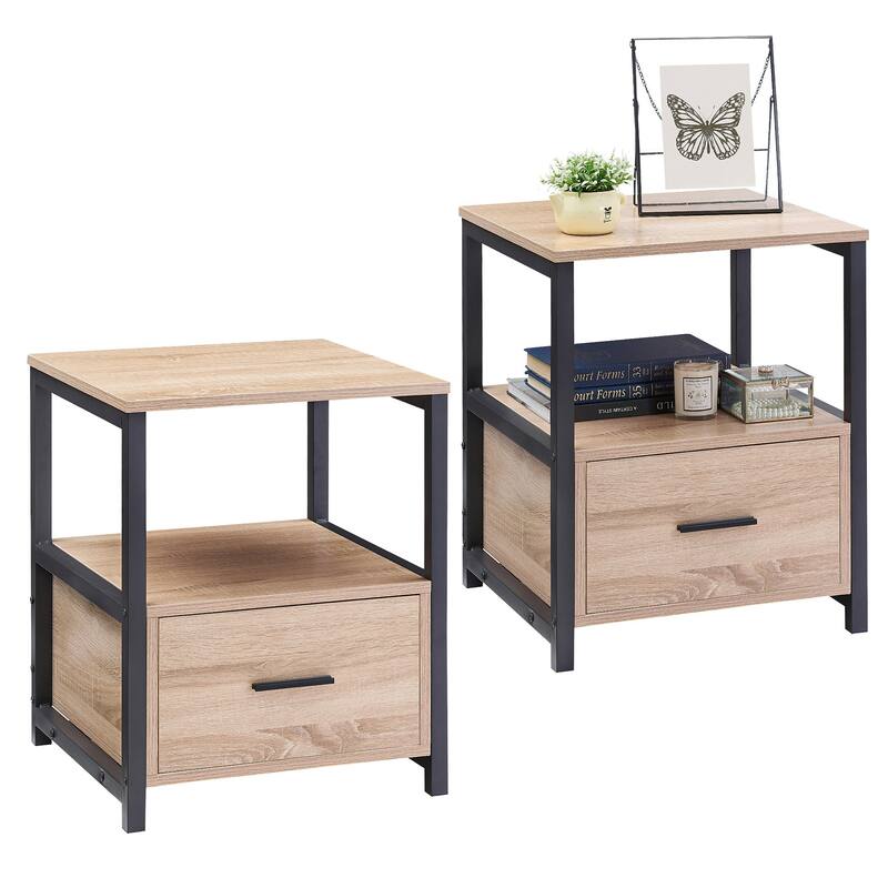 Taomika 3-Pieces Bed Frame and Modern Nightstands Sets