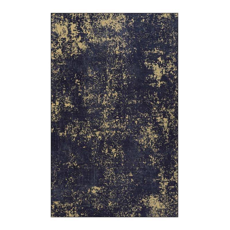 Black Gold 5'x8' Washable Rug - Non-Slip Low-Pile Vintage Area Rug