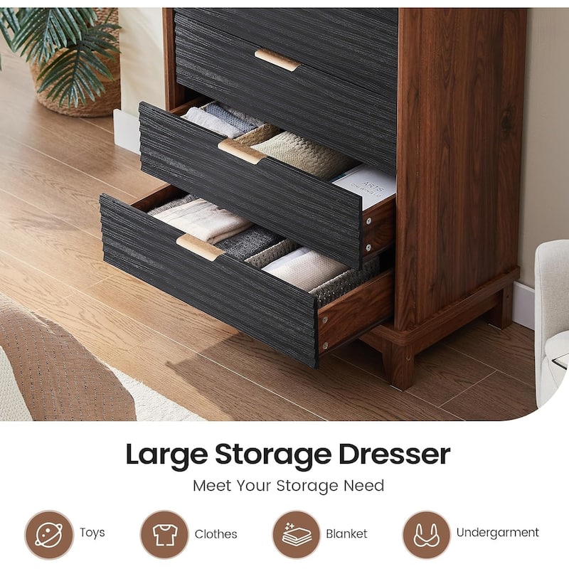 Wooden Drawers Dresser with Charging Station Dresser for Bedroom Chest of Drawers