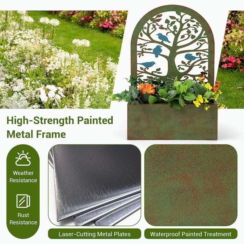 Gymax Set of 2 Decorative Raised Garden Bed Wall-mounted Metal Planter