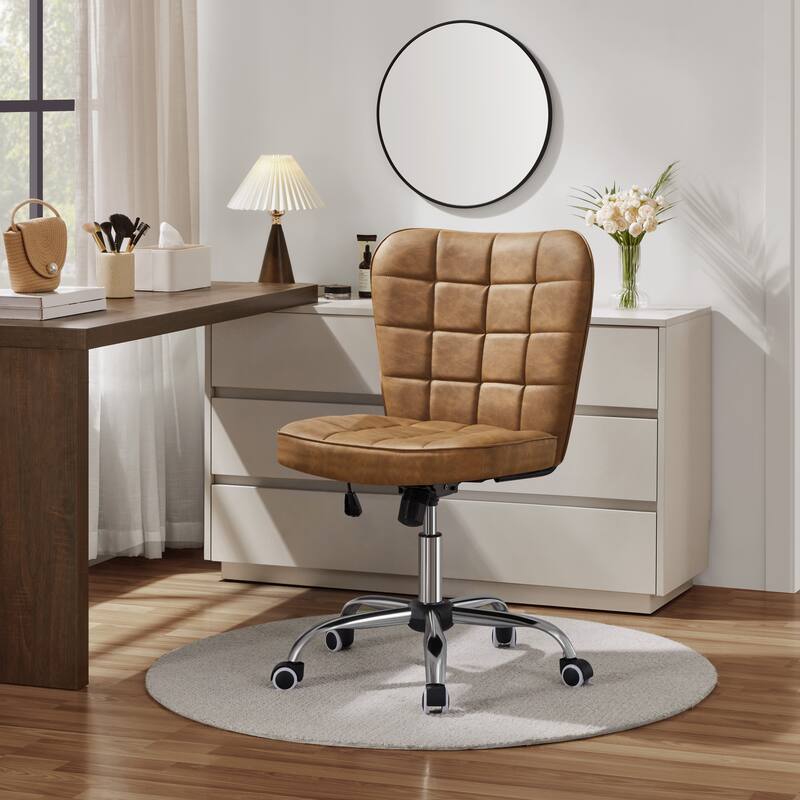Yaheetech Modern Faux Leather Armless Desk Chair Task Chair with Chrome-finish Metal Base - N/A - Retro Brown