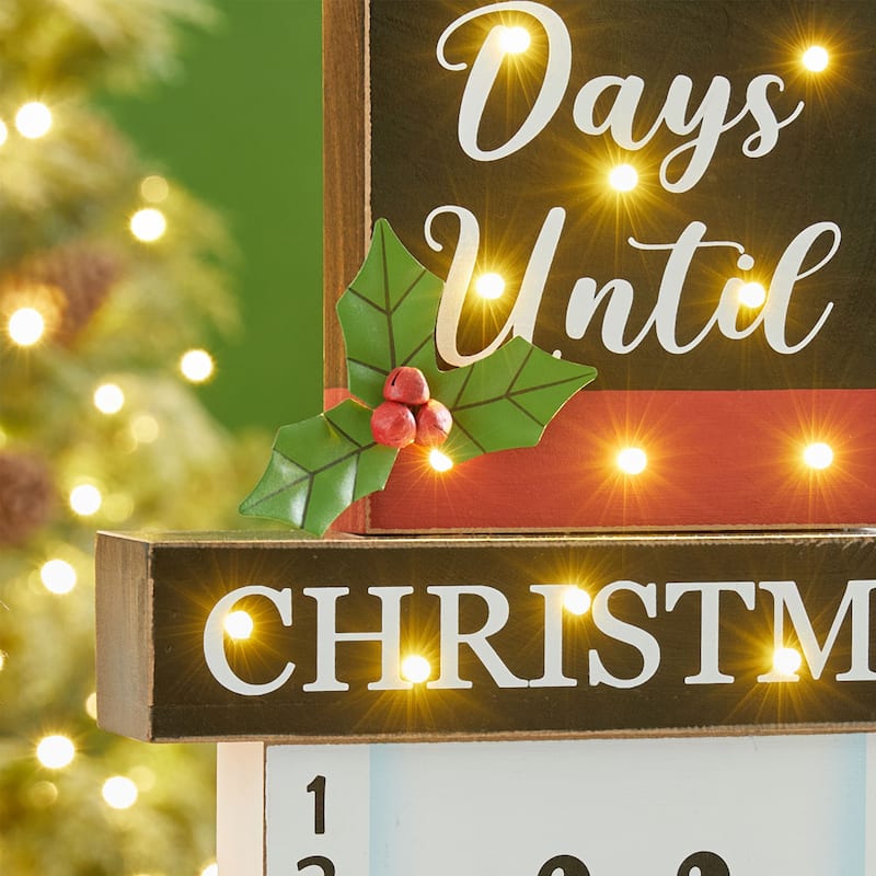 Glitzhome 15"H Wooden LED Christmas Snowman Advent Calendar Decor