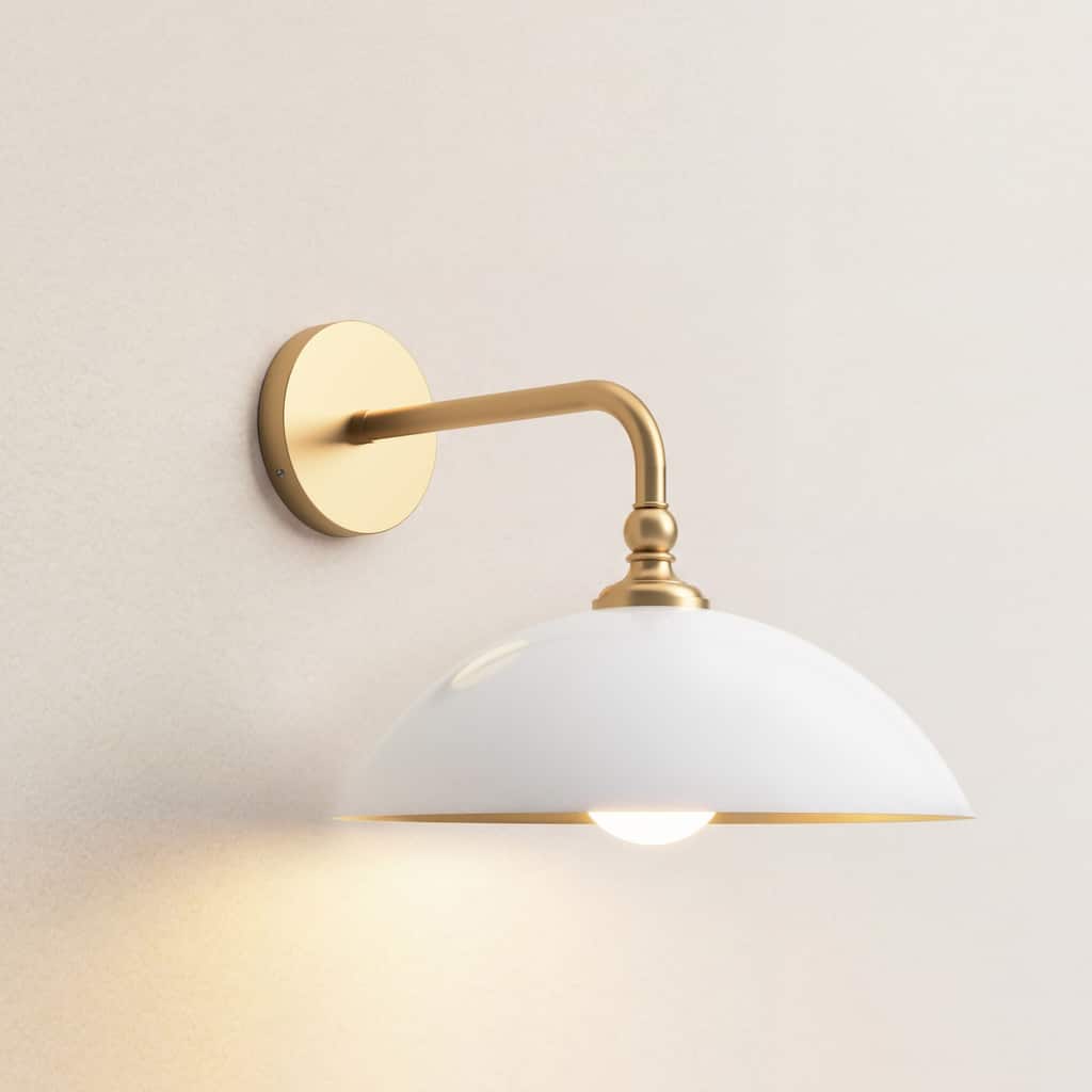 Cuenco Dome Wall Sconces - 12.5" Metal & Natural Beige, Brushed Gold 1-Light Wall Sconces For Bedroom, Hallway in Modern Style