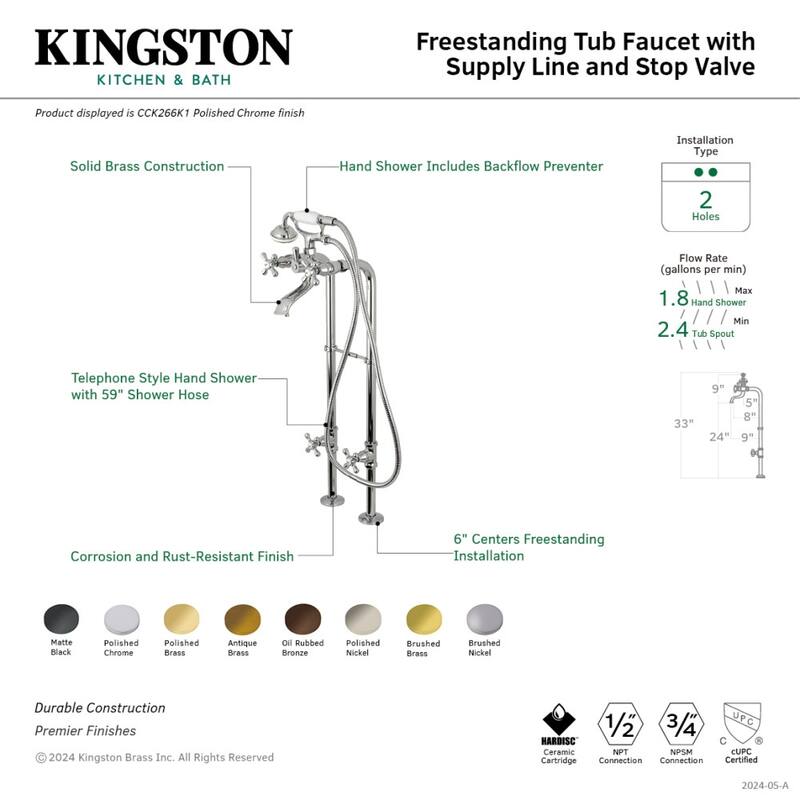 Traditional Freestanding Tub Faucet with Supply Line and Stop Valve