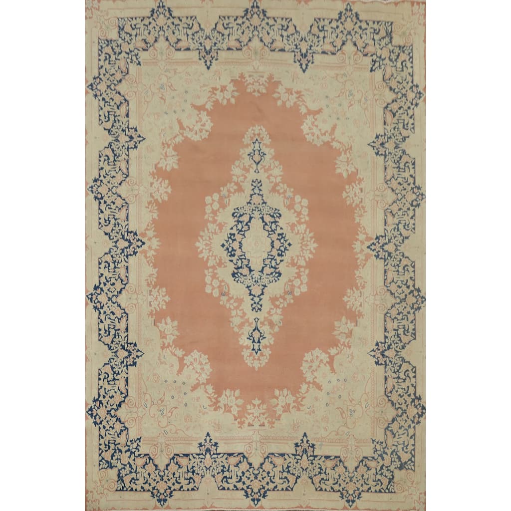 Hand Knotted Oriental 100% Wool Carpet Traditional Floral Oranges & Rust Kerman Area Rug - 13' 0'' X 9' 11''