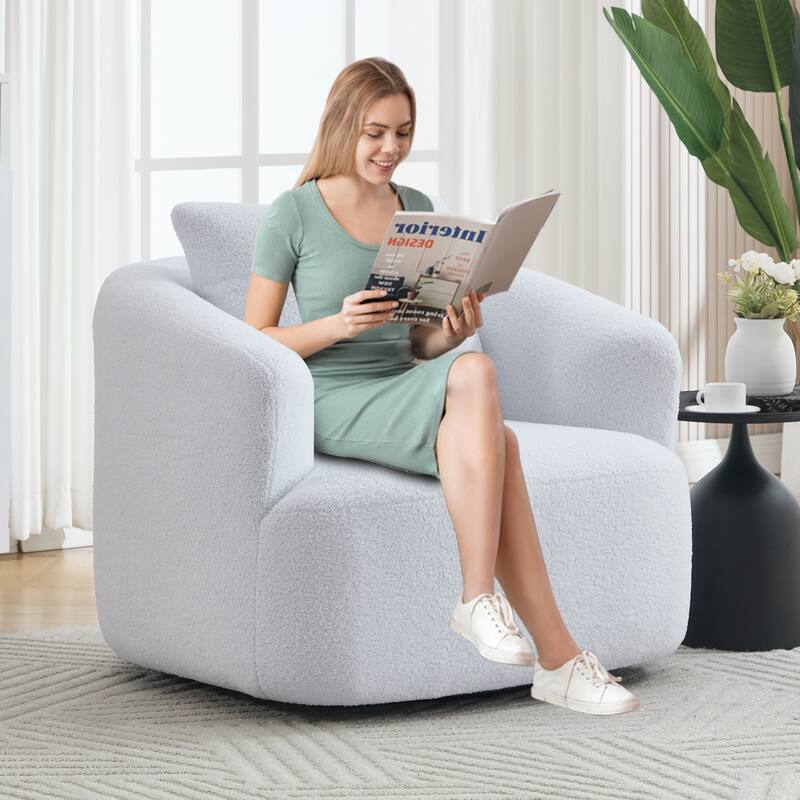 Swivel Round Sofa Chaise, Upholstered Sofa Chair with One Soft Pillow, Single Sofa with Adjustable Pillow