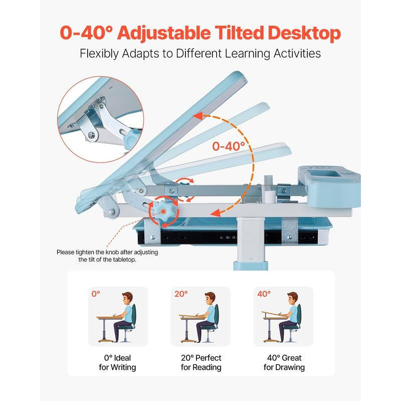 Kids Chair and Desk Set Table with Adjustable Height and Steel Frame Suitable for Any Room - 27.56 x 20.08 x (20.87 - 27.95) in