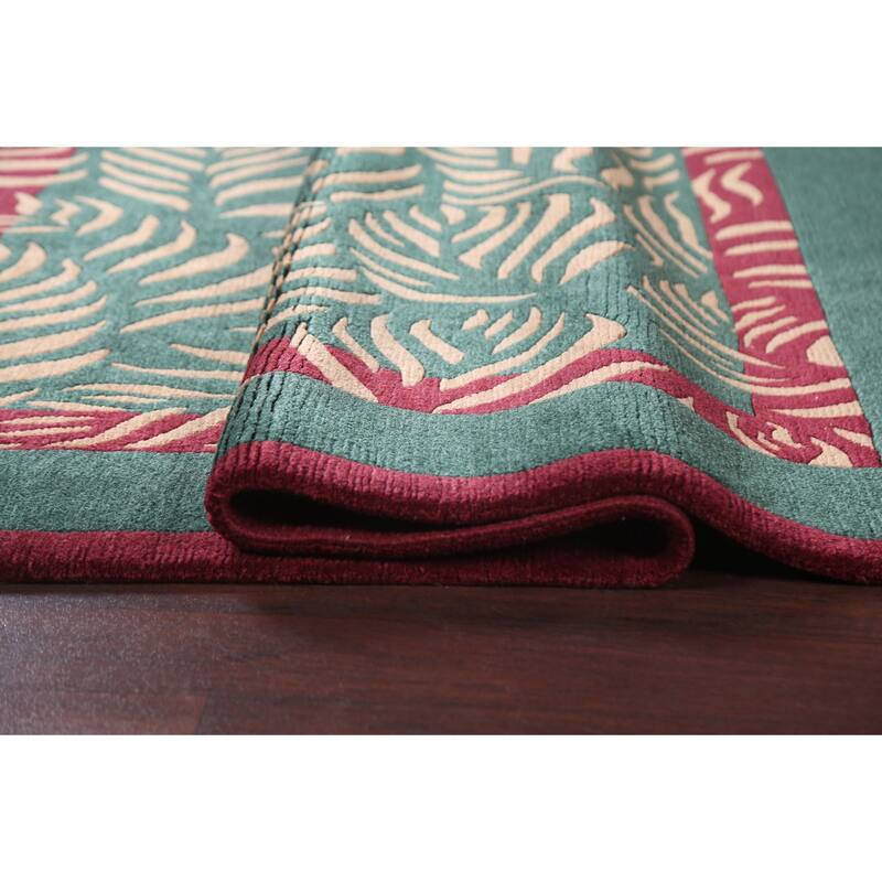 Vegetable Dye Nature Print Nepalese Area Rug Hand-knotted Wool Carpet - 5'9" x 7'0"