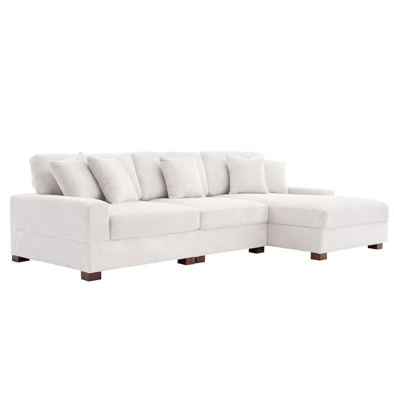 118" W Corduroy L-shape Modular Sectional Sofa with Pillows