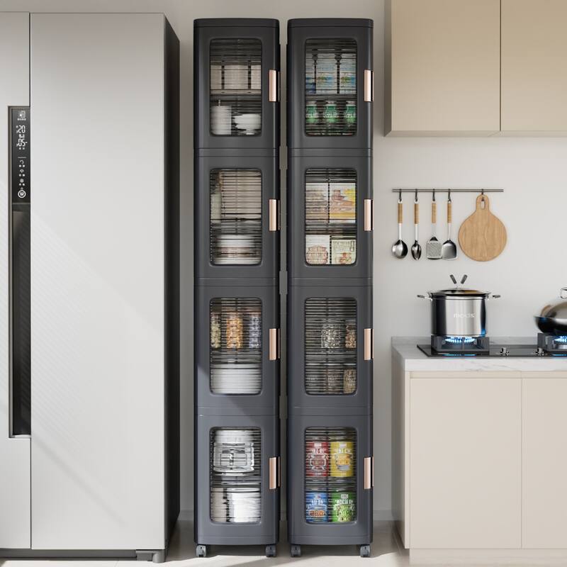 Javlergo 65" Narrow Tall Storage Bin 4 Tier Foldable Kitchen Storage Cabinet Organizer Freestanding Kitchen Pantry