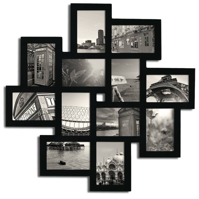 Adeco 12 Opening 4 x 6" Black Collage Wall Picture Frame - Black