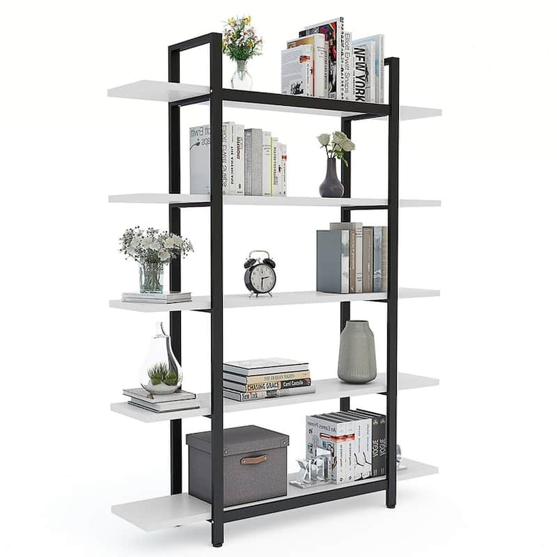 5-Tier Bookshelf, Vintage Industrial Style Bookcase - White/black