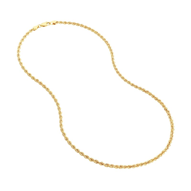 Curata 14k Yellow Gold 2.9mm Hollow Rope Chain Necklace (Lobster)