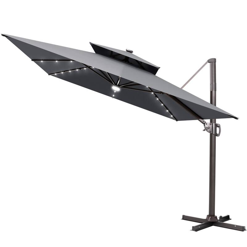 9 FT x 11 FT Outdoor Rectangular Double Top LED Lighted Patio Cantilever Offset Umbrella