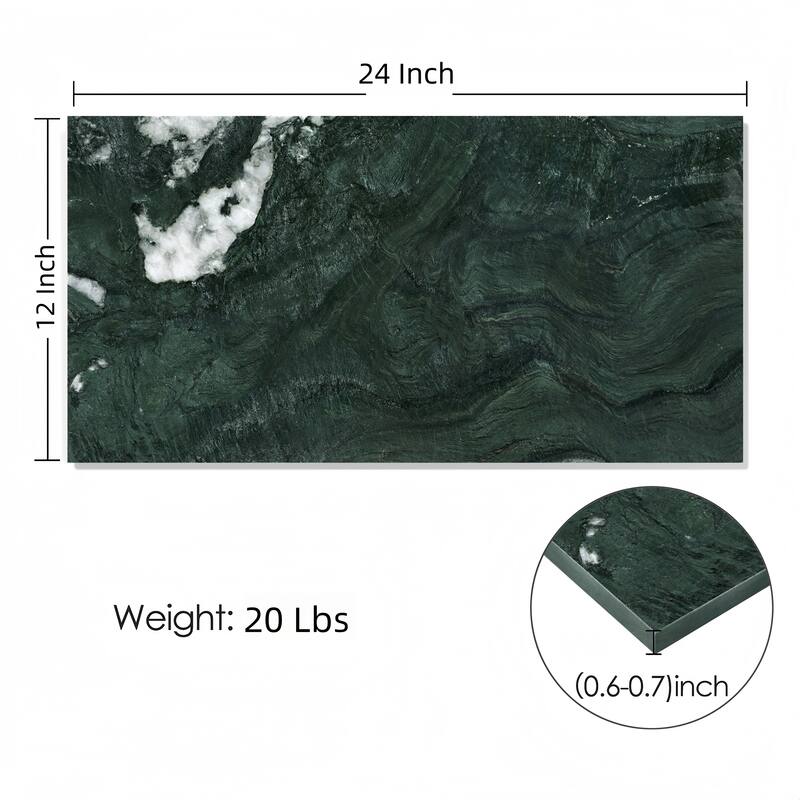 Roomfitters Natural Marble Tile for Wall and Floor, Polished Genuine Stone, 12x24 Marble Tile, 4-Piece Boxe, Green