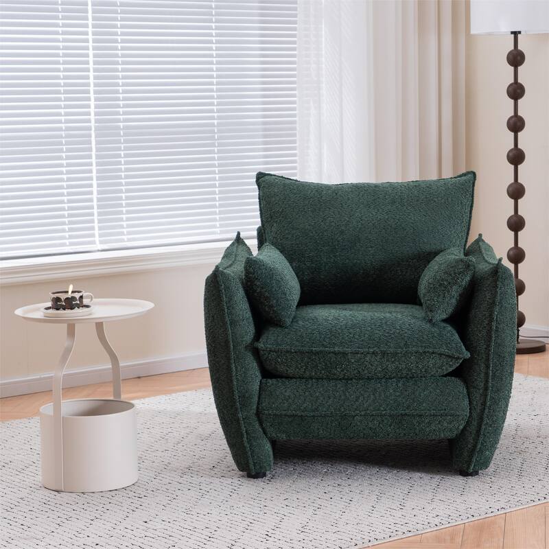 Sharp-Angle Single Sofa Chair with Side Pockets, Multifunctional Lounge Reading Chair, Ergonomic Upholstered Armchair