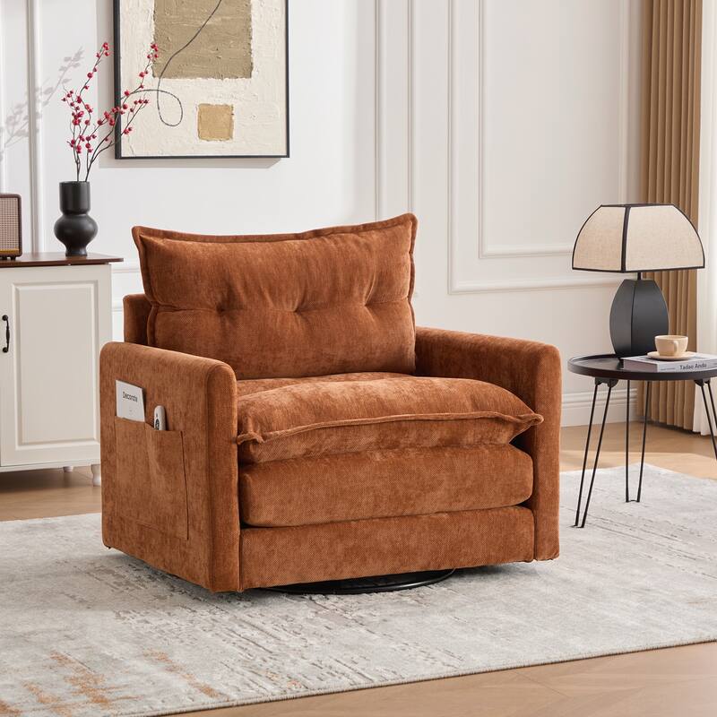 Swivel Barrel Chair - Mid Century Modern Chair, Thick Padded Arm Chair with Solid Metal Base, Comfortable Single Sofa Chair