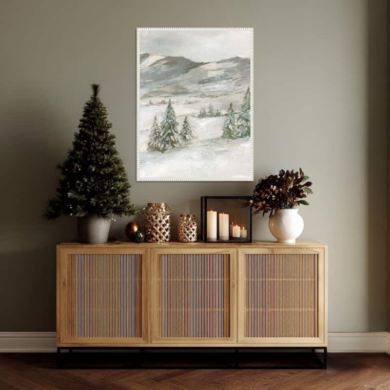 Snowy Slopes I by Ethan Harper Framed Canvas Wall Art Print - Sylvie Beaded White