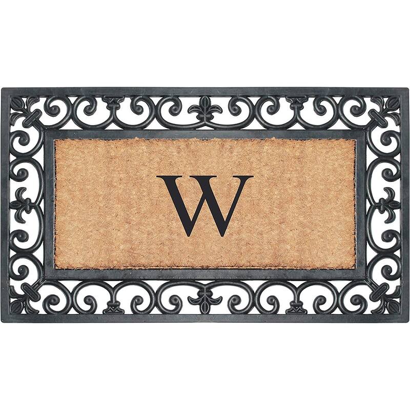 A1HC Rubber and Coir Paisley Border Monogrammed Outdoor Doormat Black, 18"X30" - W