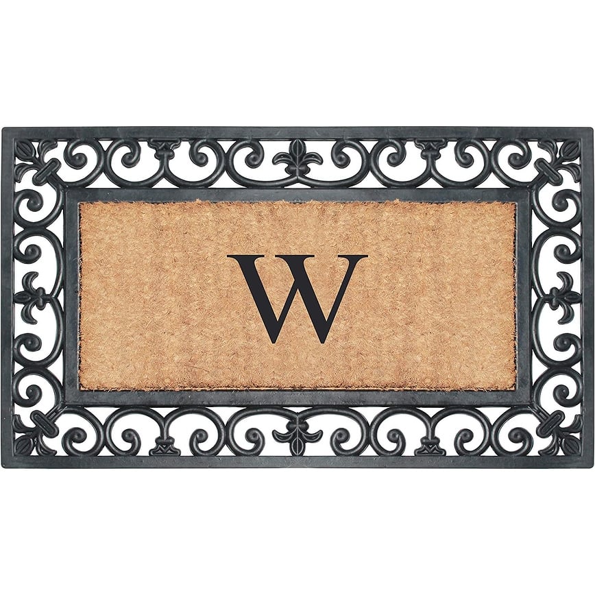 A1HC Rubber and Coir Paisley Border Monogrammed Outdoor Doormat Black, 18"X30"
