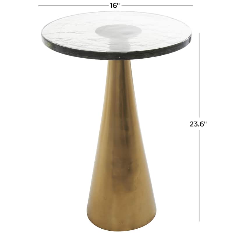 Aluminum Metal Geometric Cone Accent Table with Textured Glass Tabletop - Black or Gold - Roche River Decor